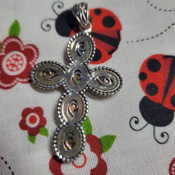 Vintage Ethiopian Welo Opal Sterling Silver Cross Pendant - Picture 3 of 7
